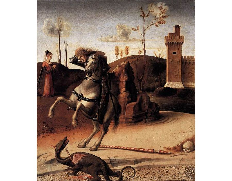 Pesaro Altarpiece, detail of the predella featuring St. George Fighting the Dragon 1470s
