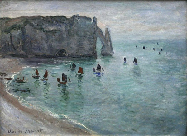 Etretat the Aval Door Fishing Boats Leaving the Harbour 