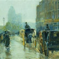 Horse-Drawn Cabs at Evening, New York 