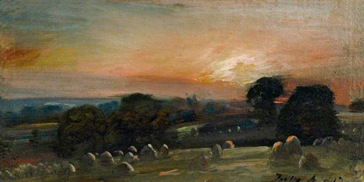 A Hayfield near East Bergholt at Sunset Painting by John Constable