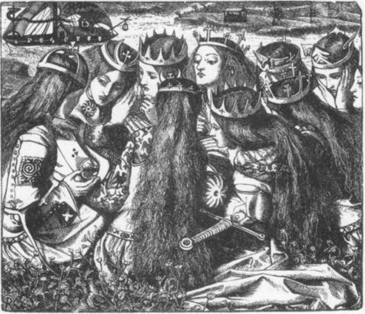 King Arthur and the Weeping Queens Painting by Dante Gabriel Rossetti