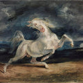 Before lightning shrinking of horse Painting by Eugene Delacroix