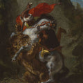 arab horseman attacked by a lion (1849)