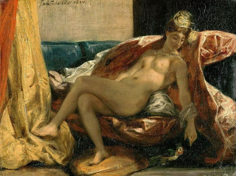 Woman with a Parrot 1827 Painting by Eugene Delacroix
