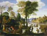 An Italianate River Landscape with Poling Boatman and a Woman with a Basket of Crabs Painting artwork preview