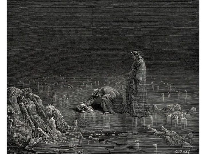 "Name thee, or not a hair shall tarry here!" (Canto XXXII., line 98) 