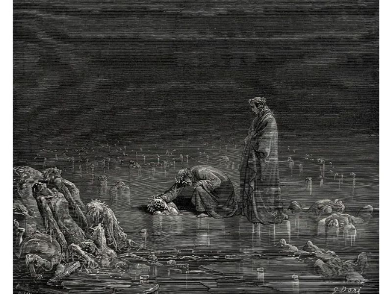 "Name thee, or not a hair shall tarry here!" (Canto XXXII., line 98) 