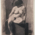 Masked nude woman, seated 