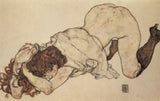 Kneeling girl, on both elbows supported Painting artwork preview
