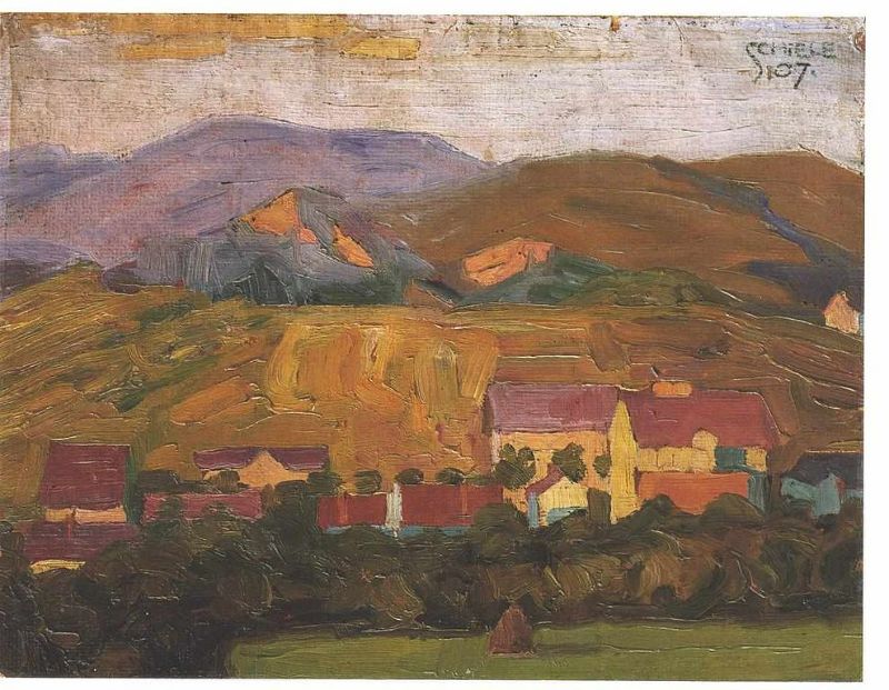 Village With Mountains Painting  by Egon Schiele