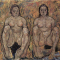 Crouching Woman Couple Painting by Egon Schiele