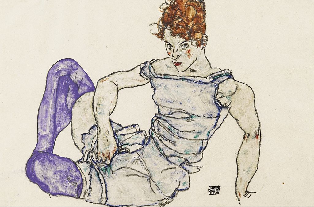 Sitzende Frau Mit Violetten Strumpfen