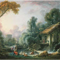 Le Moulin aA  Eau A landscape with a herdsman and his family by a mill 