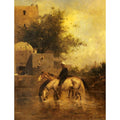 Horses Watering In A River Painting by Eugene Fromentin