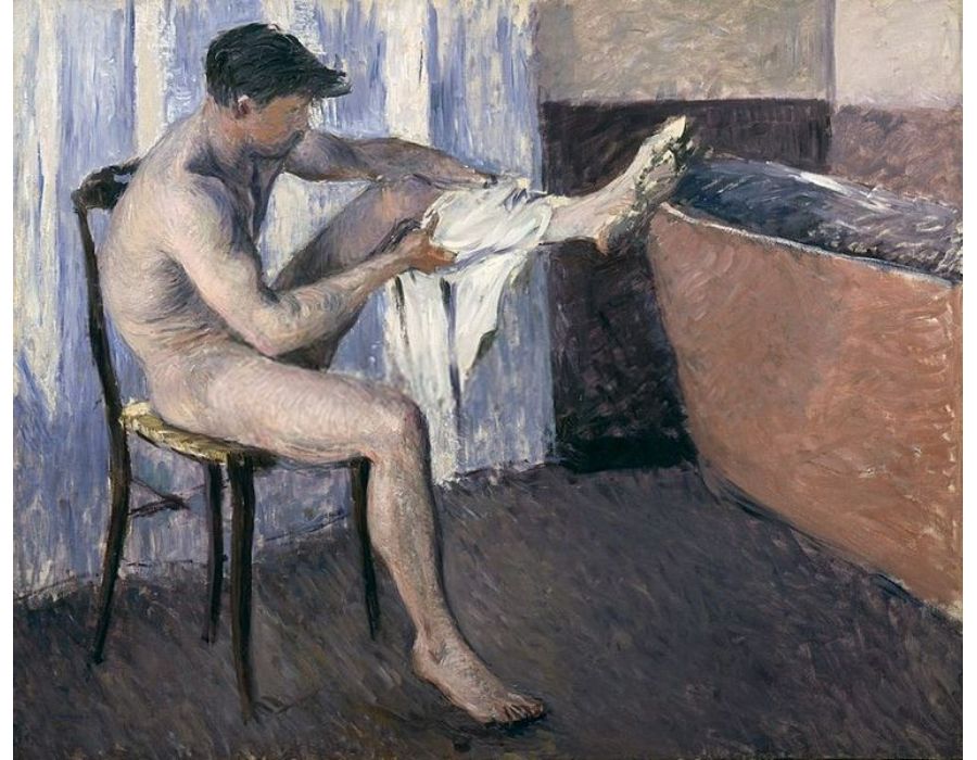 Man drying his leg
