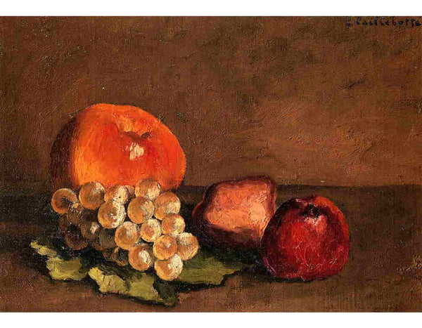 Peaches Apples And Grapes On A Vine Leaf
