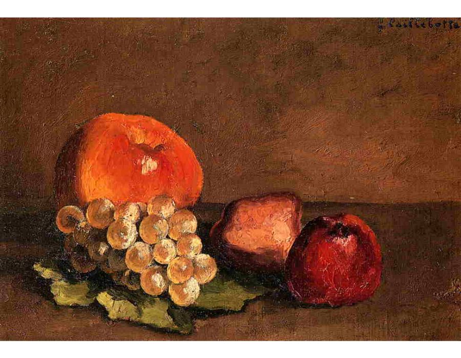 Peaches Apples And Grapes On A Vine Leaf
