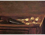 Garlic Cloves And Knife On The Corner Of A Table artwork preview