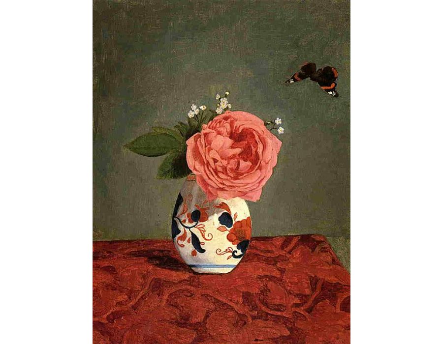 Garden Rose And Blue Forget Me Nots In A Vase
