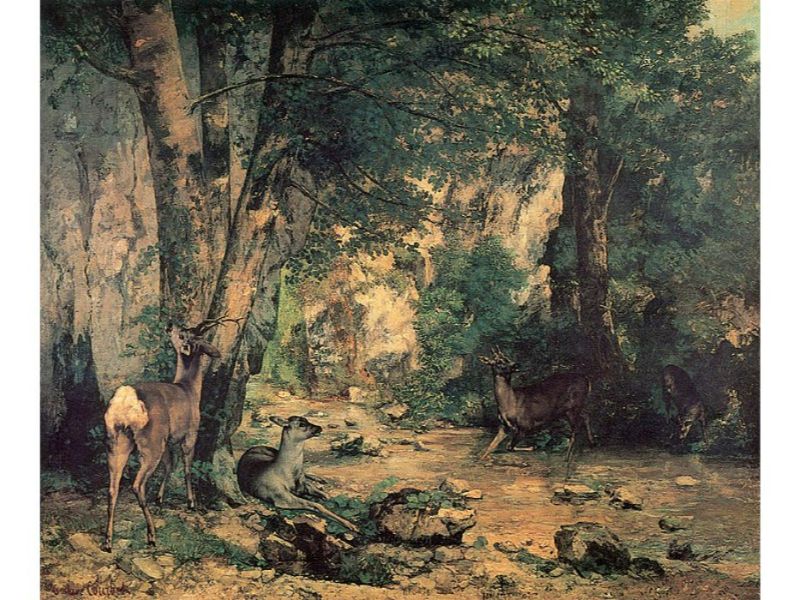 A Thicket of Deer at the Stream of Plaisir-Fountaine Painting by Gustave Courbet