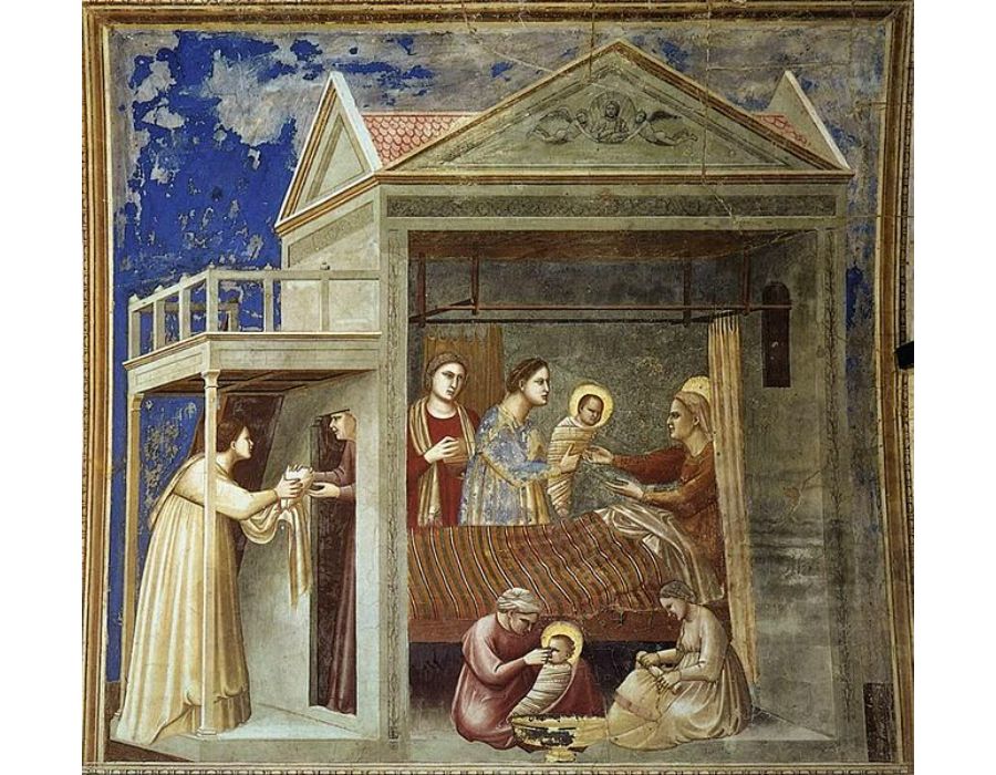 No. 7 Scenes from the Life of the Virgin- 1. The Birth of the Virgin 1304-06

