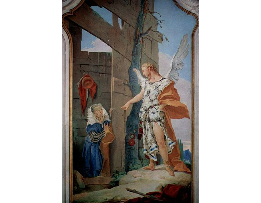 Frescoes of biblical scenes in the bishop's palace of Undine, scene, the appearance of the angel bef
