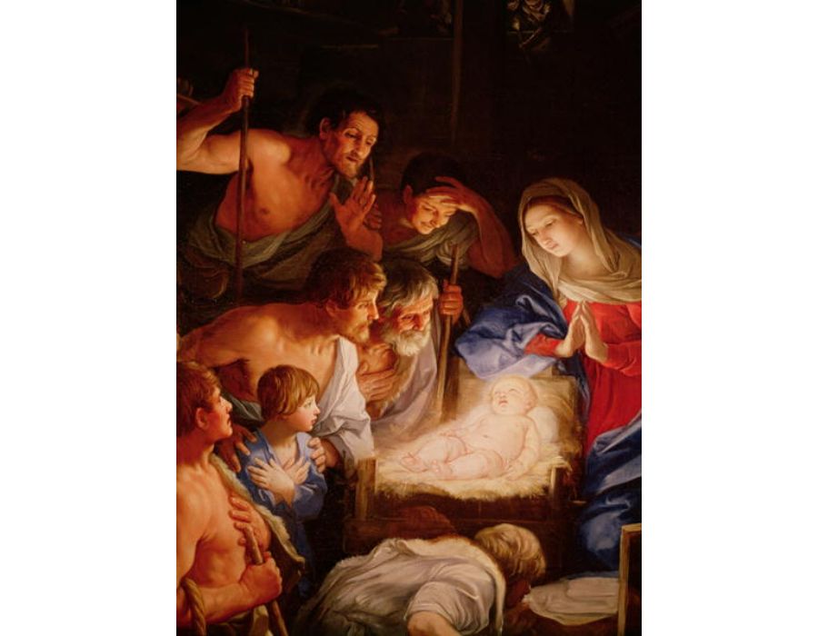 The Adoration of the Shepherds detail of the group surrounding Jesus
