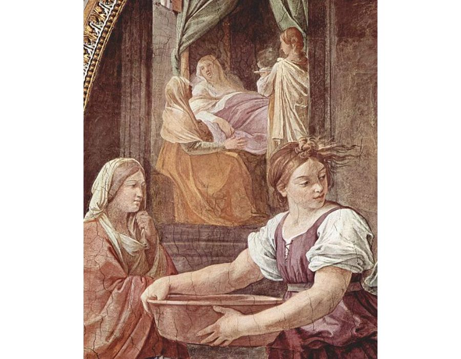 Frescoes in the Palazzo Quirinale, Cappella dell'Annunciata, entrance wall, scene, Maria birth, Detail 1
