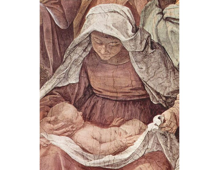 Frescoes in the Palazzo Quirinale, Cappella dell'Annunciata, entrance wall, scene, Maria birth, Detail 2