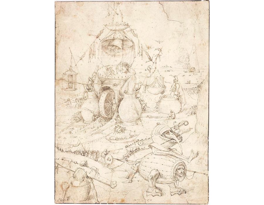 A Hell scene with a fish-monster with a wheel in its mounth Painting 