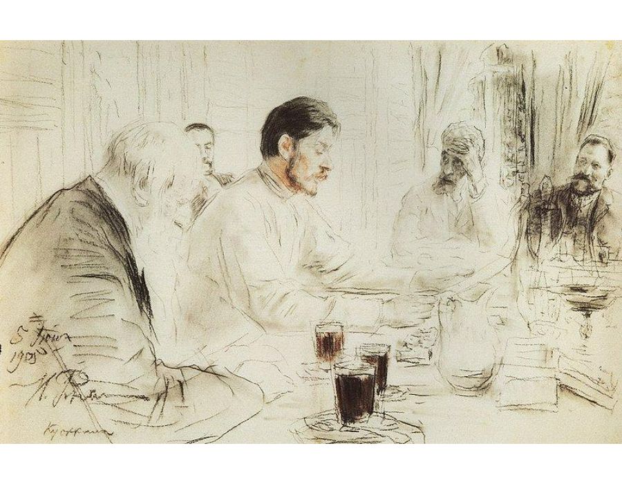 Maxim Gorky reading in The Penates his drama Children of the Sun 