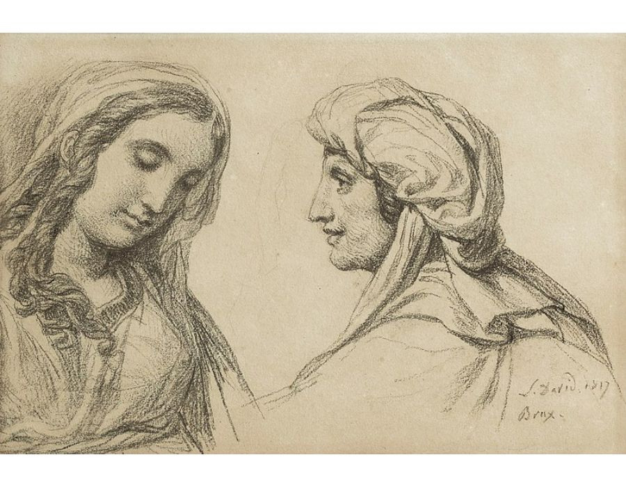 Jeune Fille Et Vieille Femme Vues En Buste Painting by Jacques Louis David
