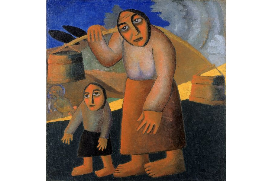 A Peasant Woman With Buckets And A Child