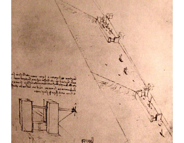 Drawing of locks on a river
