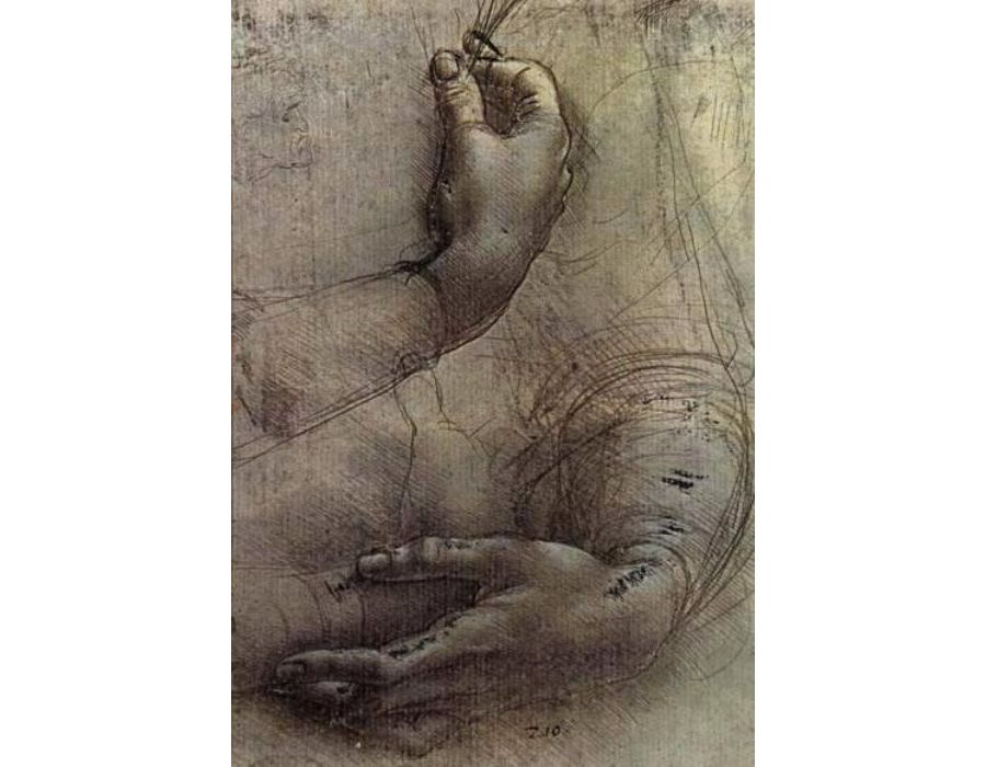 Study of Arms and Hands, a sketch by da Vinci popularly considered to be a preliminary study for the painting 'Lady with an Ermine'
