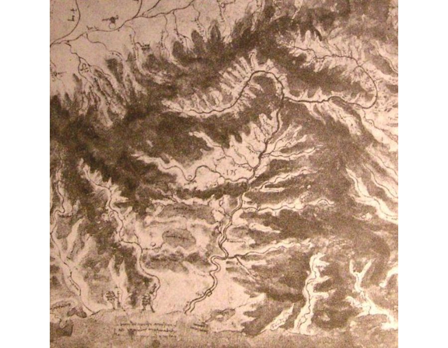 Topographical drawing of a river valley
