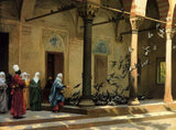 Harem Women Feeding Pigeons in a Courtyard Painting artwork preview