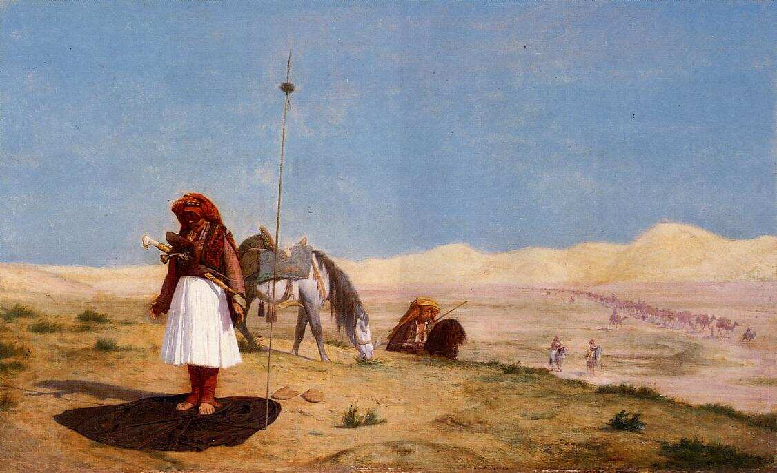 Prayer in the Desert Painting by Jean-Leon