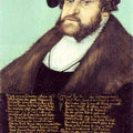 Portrait of John the Steadfast, Elector of Saxony (1468-1532), bust-length, in a white shirt, fur-lined coat, and black hat 