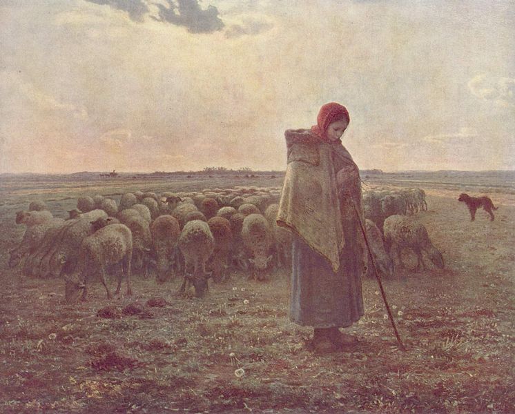 Shepherdess with her Flock, 1863 Painting by Jean-Francois Millet