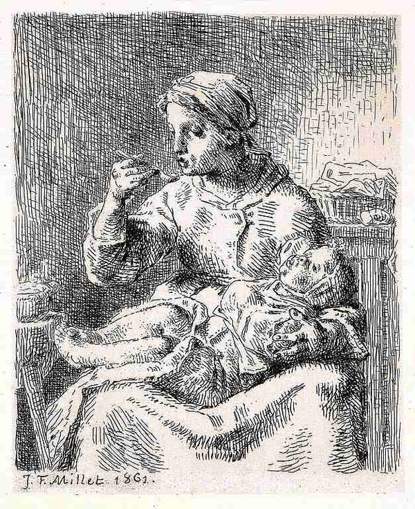 La Bouillie Painting by Jean-Francois Millet