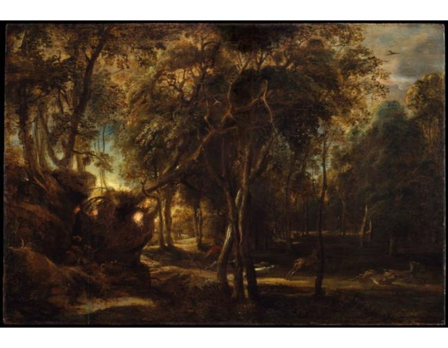 A Forest at Dawn with Deer Hunt