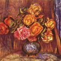 Roses Before the Blue Curtain Painting by Pierre Auguste Renoir