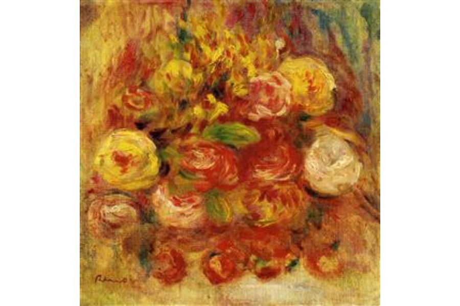 Flowers in a Vase with Blue Decoration Painting by Pierre Auguste Renoir