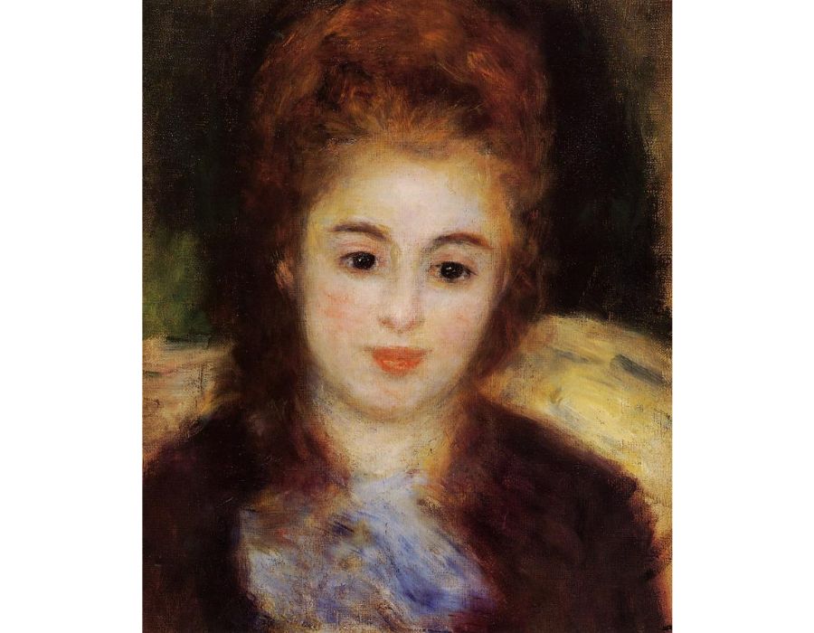 Head Of A Young Woman Wearing A Blue Scarf Aka Madame Henriot Painting by Pierre Auguste Renoir