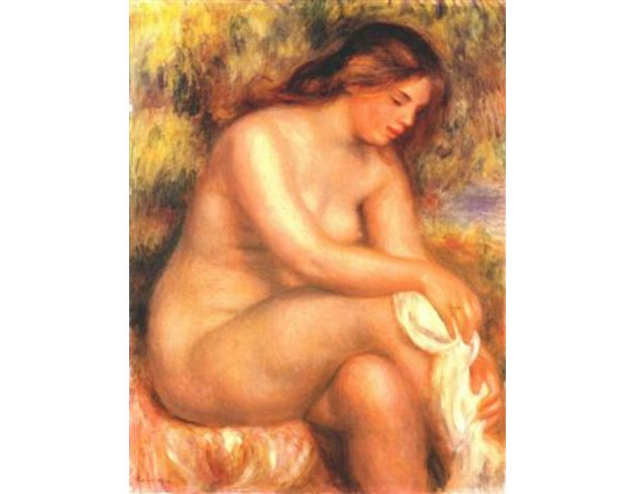 Bather drying her leg 