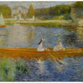 River with boats at Asnères Painting
