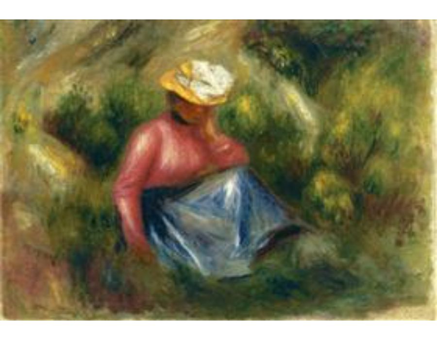 Seated Young Girl With Hat by Pierre Auguste Renoir