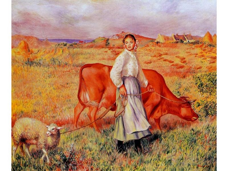 Shepherdess Cow And Ewe by Pierre Auguste Renoir