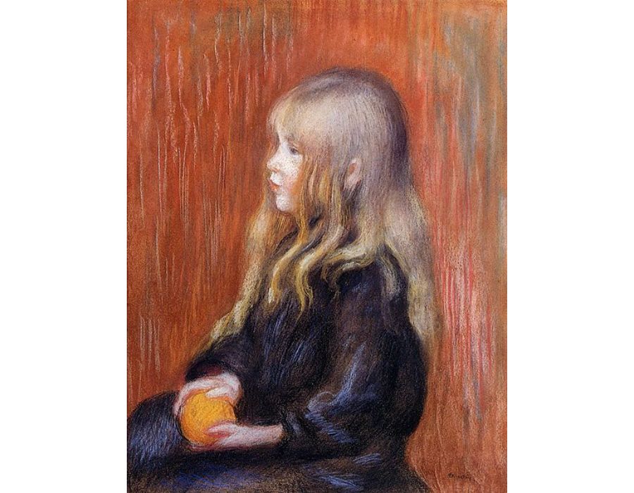 Coco Holding A Orange by Pierre Auguste Renoir